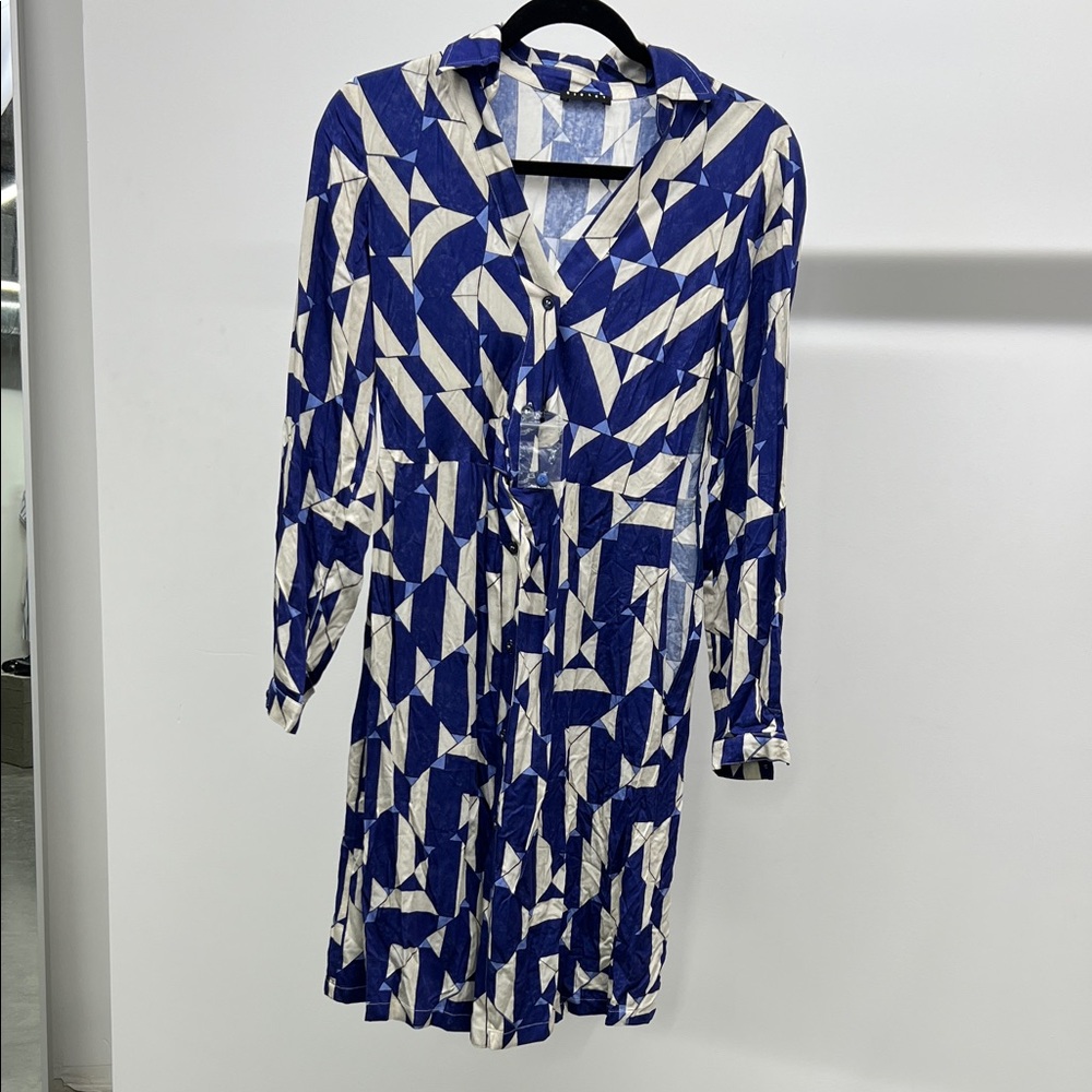 Blue and White Geometric Print Dress